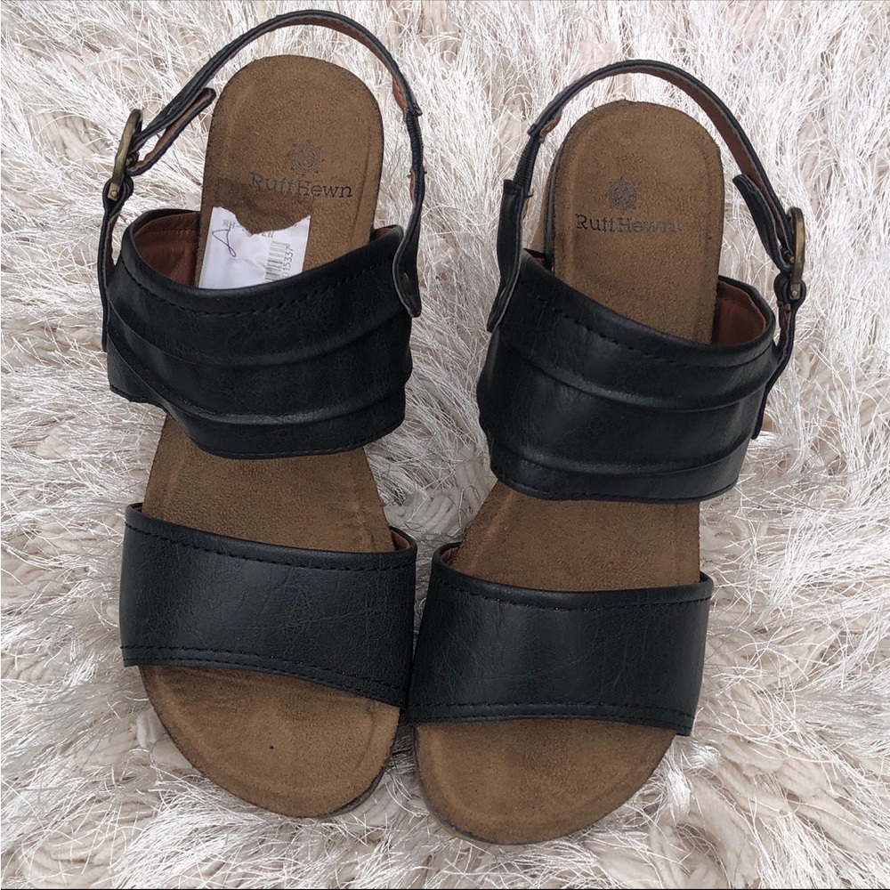 Womenโs Ruff Hewn Black Leather Slingback Sandals Sz 8 platform